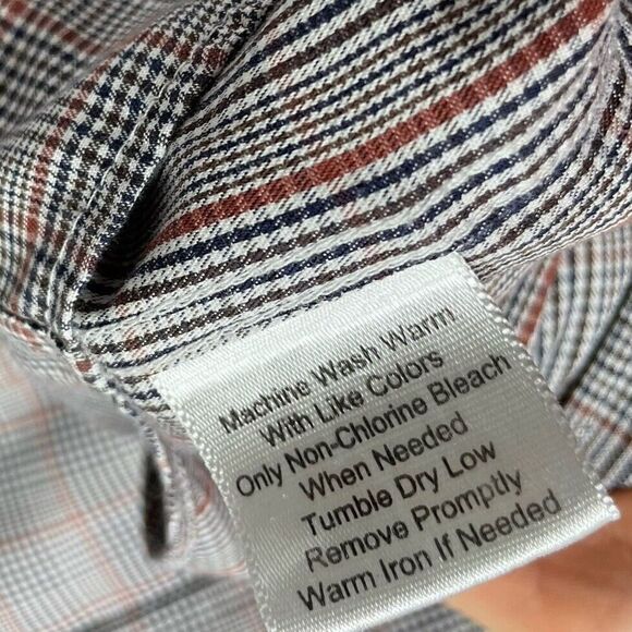 JOS A BANK Shirt Mens XL Tailored Fit Button Up Spread Collar Check Black Tan - Picture 9 of 9